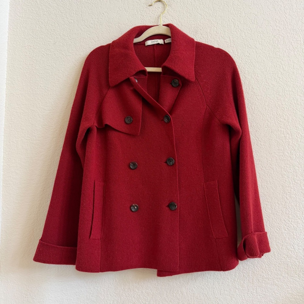 Neiman Marcus 100% Cashmere Collection Red Double Breasted Knit Peacoat Jacket M